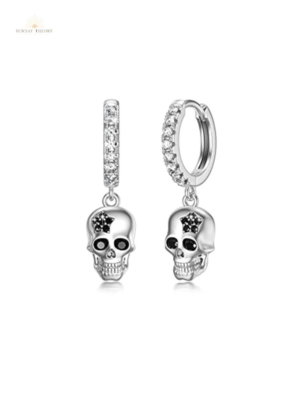 S925 Sterling Silver Skull Dangle Hoop Earrings Gothic Halloween Jewelry